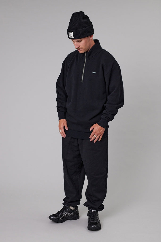 Just Another Fisherman Stamp Coastal 1/4 Zip Black