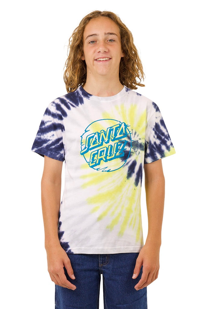 Santa Cruz Youth Vivid Dot Mono Front Tee Navy Tie Dye