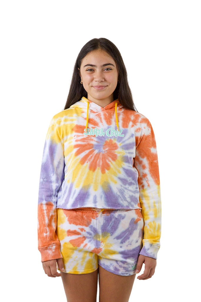 Santa Cruz Youth Tropic Crop Hoodies Gold Tie Dye