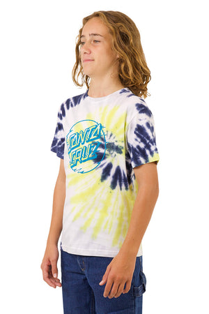 Santa Cruz Youth Vivid Dot Mono Front Tee Navy Tie Dye