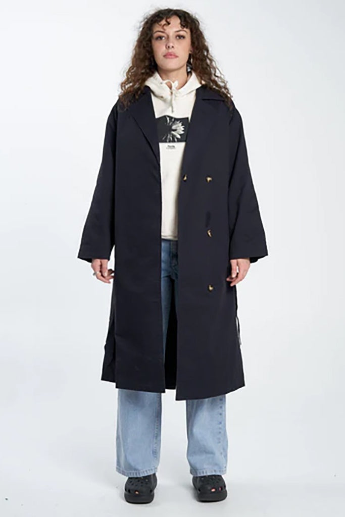 Thrills Adrianna Trench Coat Midnight Blue