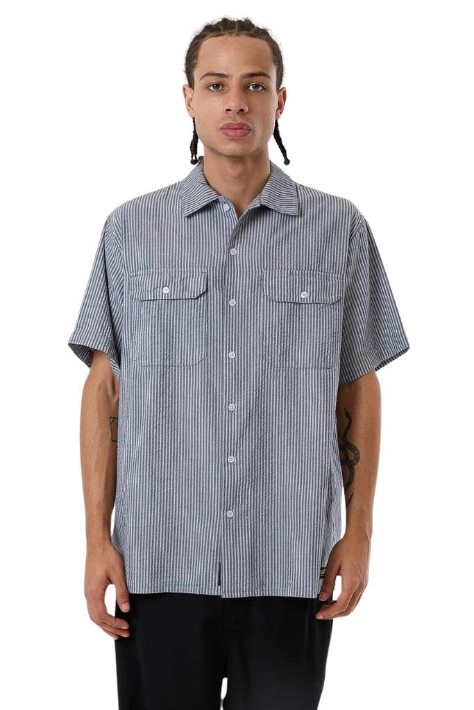 Thrills  Union Short Sleeve Stripe Work Shirt Light Petrol