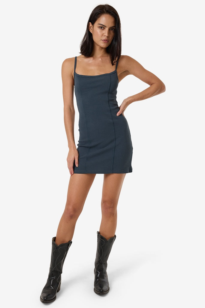 Thrills Rib Seam Mini Dress Dark Slate