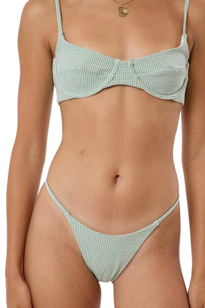 Thrills Lou Gingham Micro Bikini Bottom Elm Green