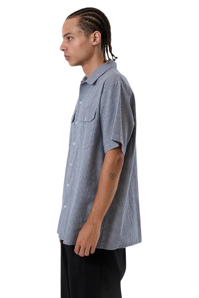 Thrills  Union Short Sleeve Stripe Work Shirt Light Petrol