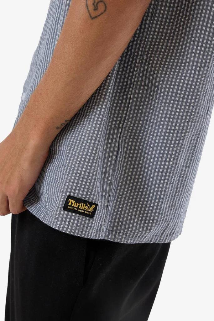 Thrills  Union Short Sleeve Stripe Work Shirt Light Petrol