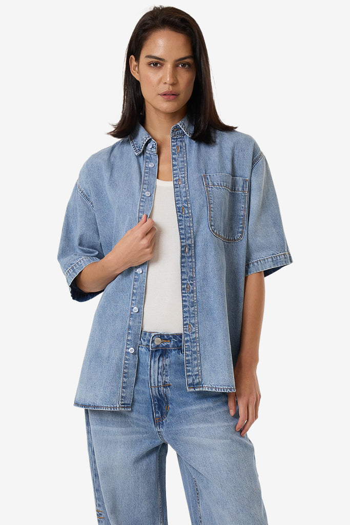 Thrills Darian Denim Shirt Tempest Blue