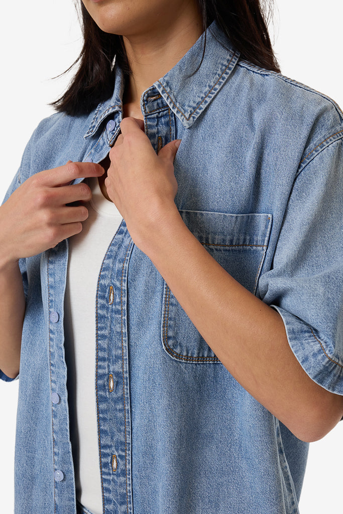 Thrills Darian Denim Shirt Tempest Blue