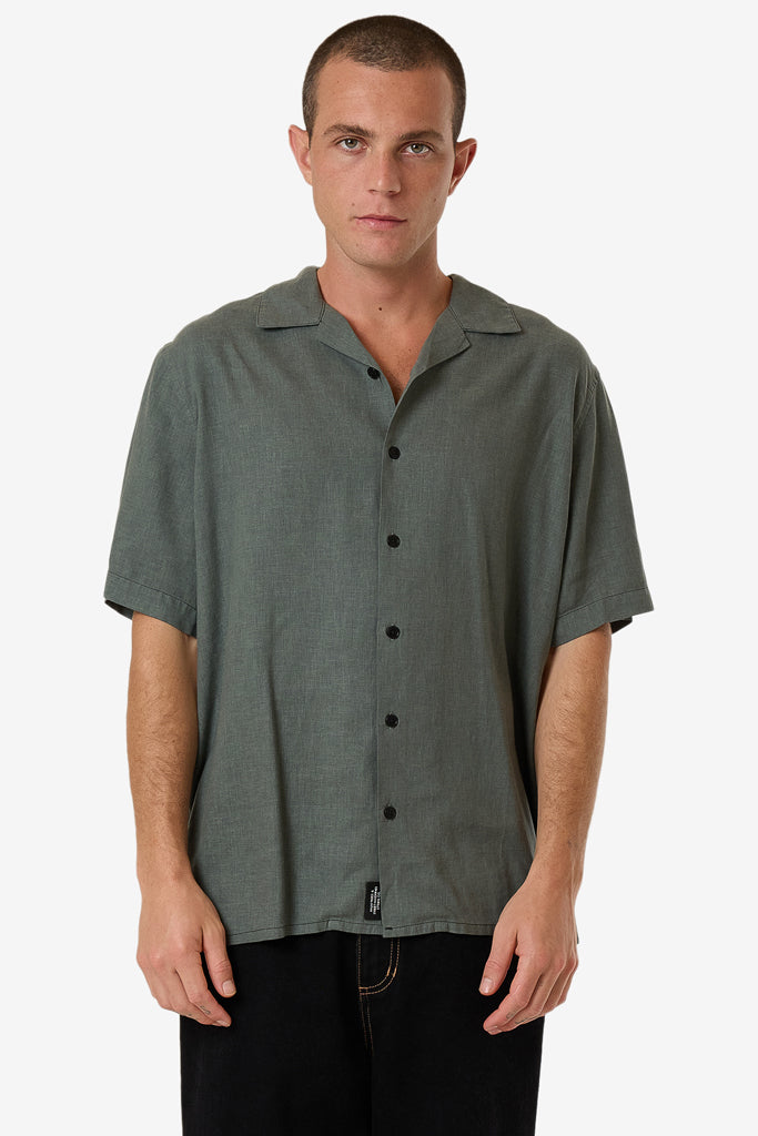 Thrills Hemp Minimal Thrills Contrast Stitch Bowling Shirt Dark Forest