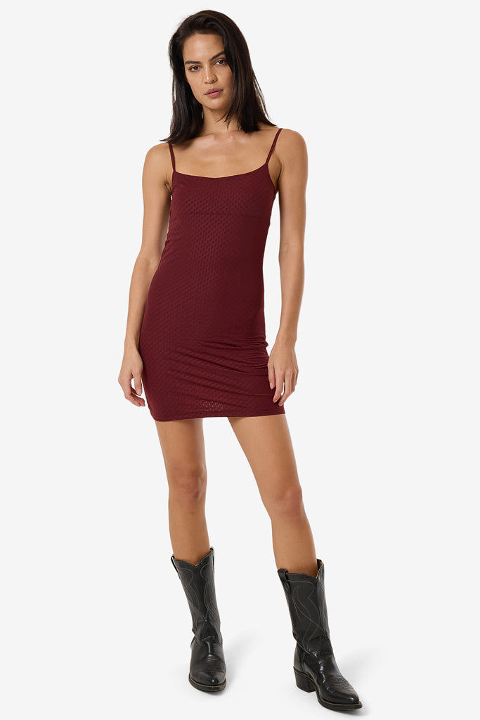 Thrills Petra Mesh Mini Dress Dark Cherry