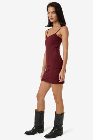 Thrills Petra Mesh Mini Dress Dark Cherry