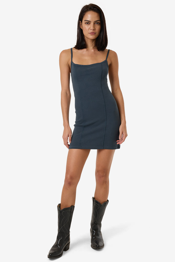 Thrills Rib Seam Mini Dress Dark Slate