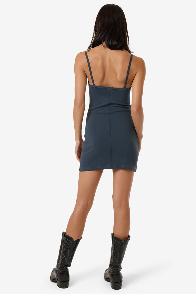 Thrills Rib Seam Mini Dress Dark Slate