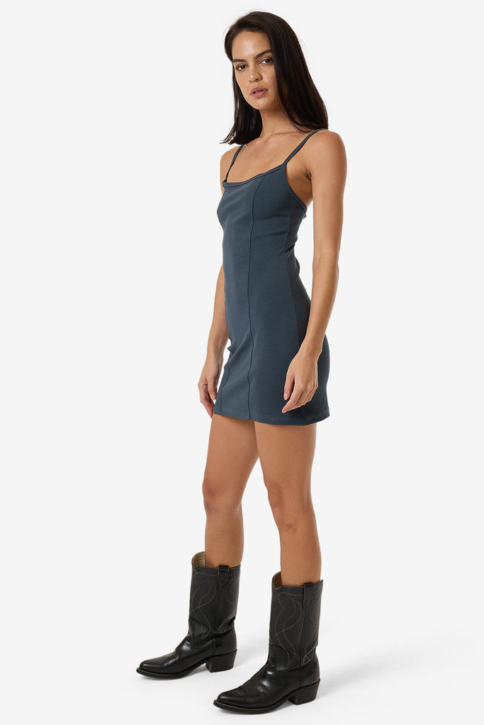 Thrills Rib Seam Mini Dress Dark Slate