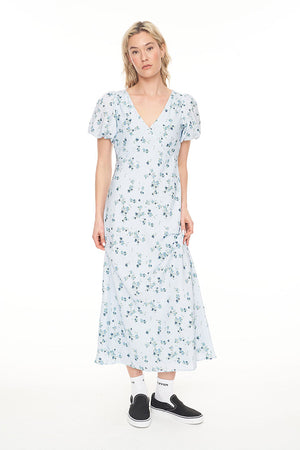 Huffer Lalisa Cleo Midi Dress Blue Floral