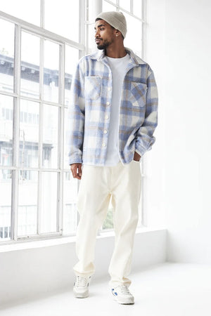 Crate Mason Check Shacket Light Blue Off White