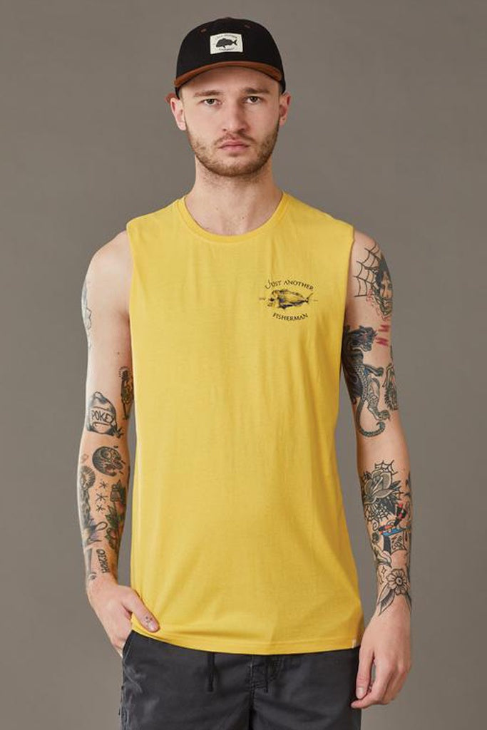 Just Another Fisherman Snapper Logo Tank Washed Yellow - Harry and Her