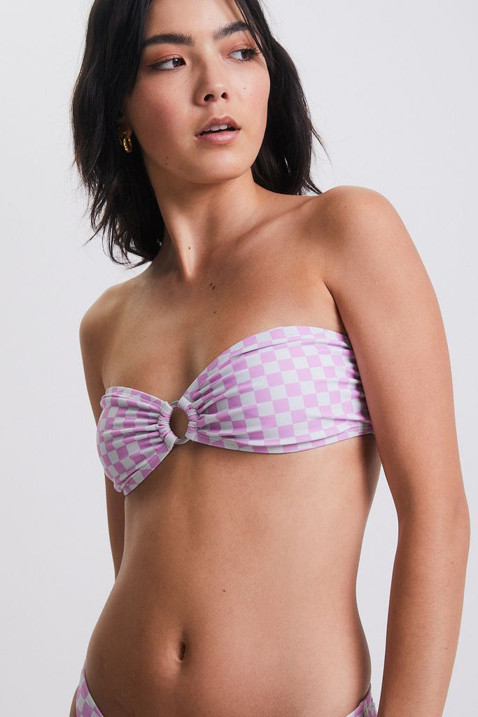 Afends Carlo Recycled Check Bandeau Bikini Top Candy