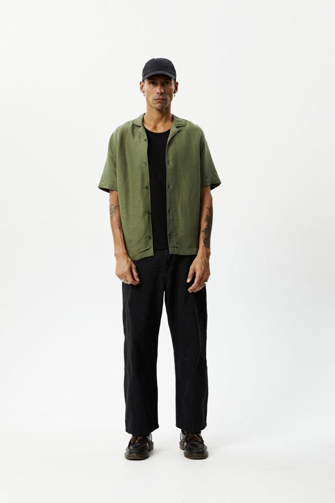 Afends Daily Hemp Cuban Short Sleeve Shirt Military