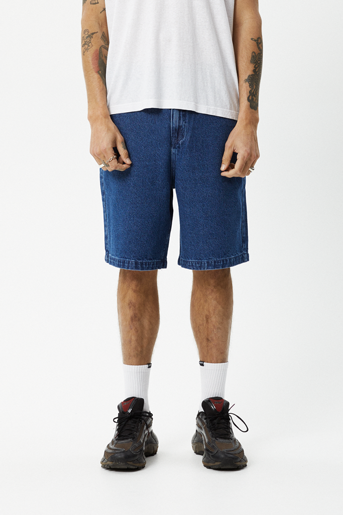 Afends Lil C Hemp Denim Baggy Shorts - Authentic Blue