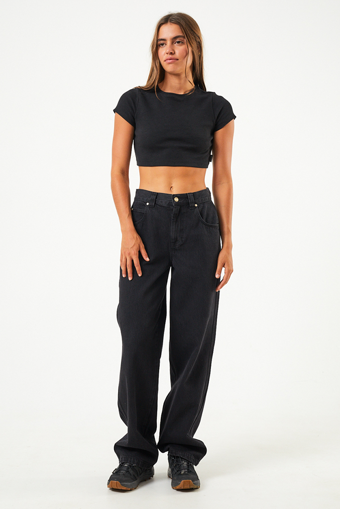 Afends Abbie - Hemp Ribbed Cropped T-Shirt - Black