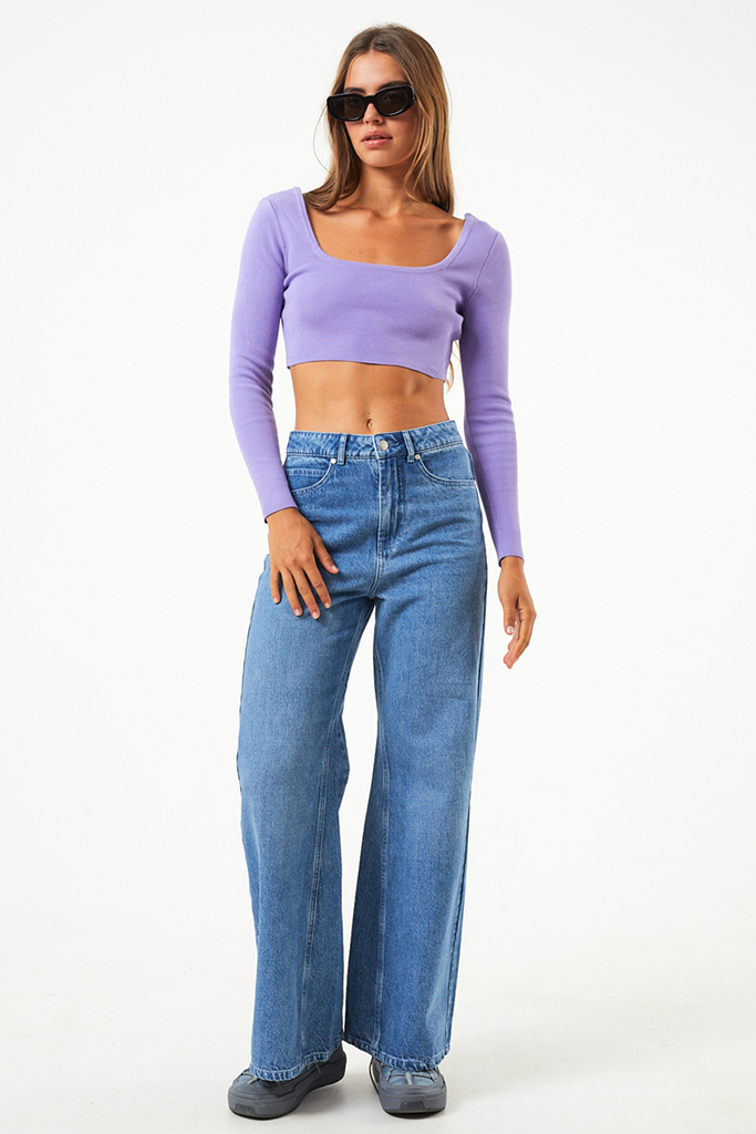 Afends Lula - Hemp Knit Long Sleeve Cropped Top - Plum