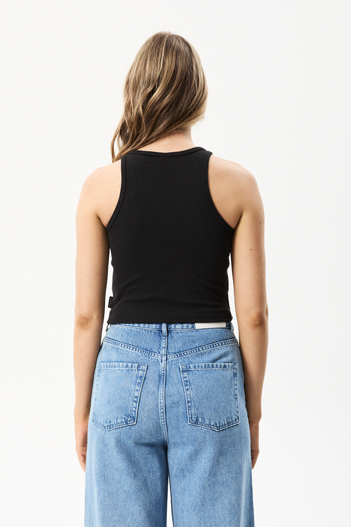 Afends Pearly Cropped - Hemp Rib Singlet - Black