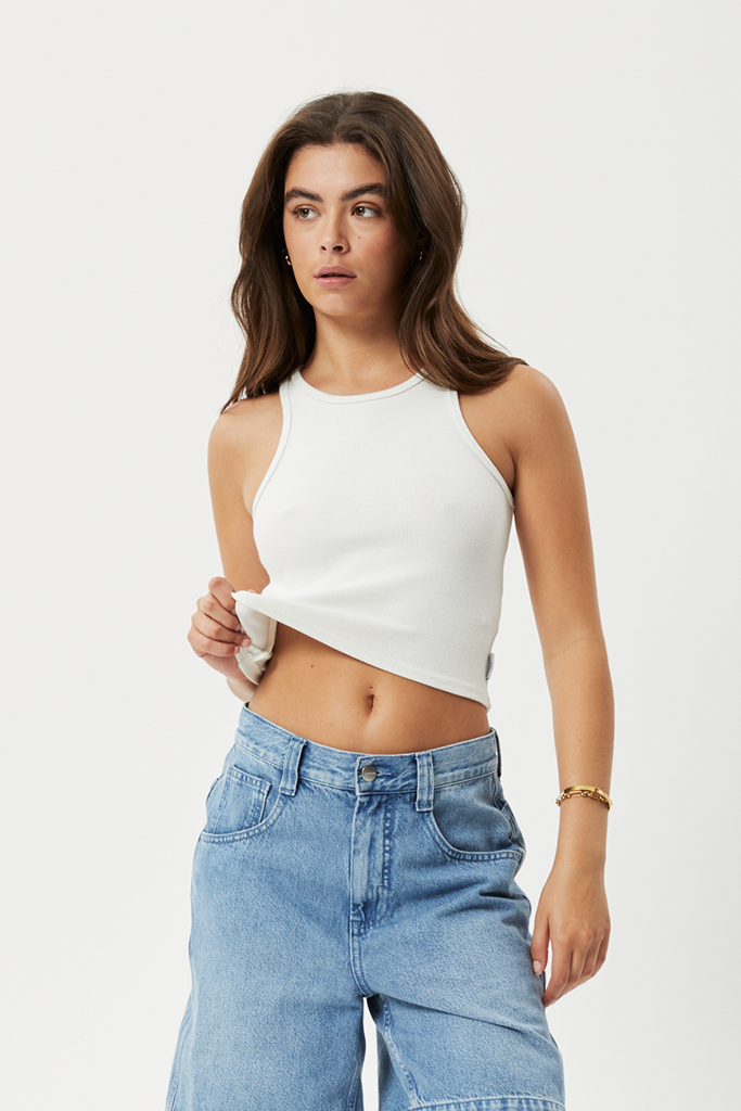 Afends Pearly Cropped - Hemp Rib Singlet - Off White