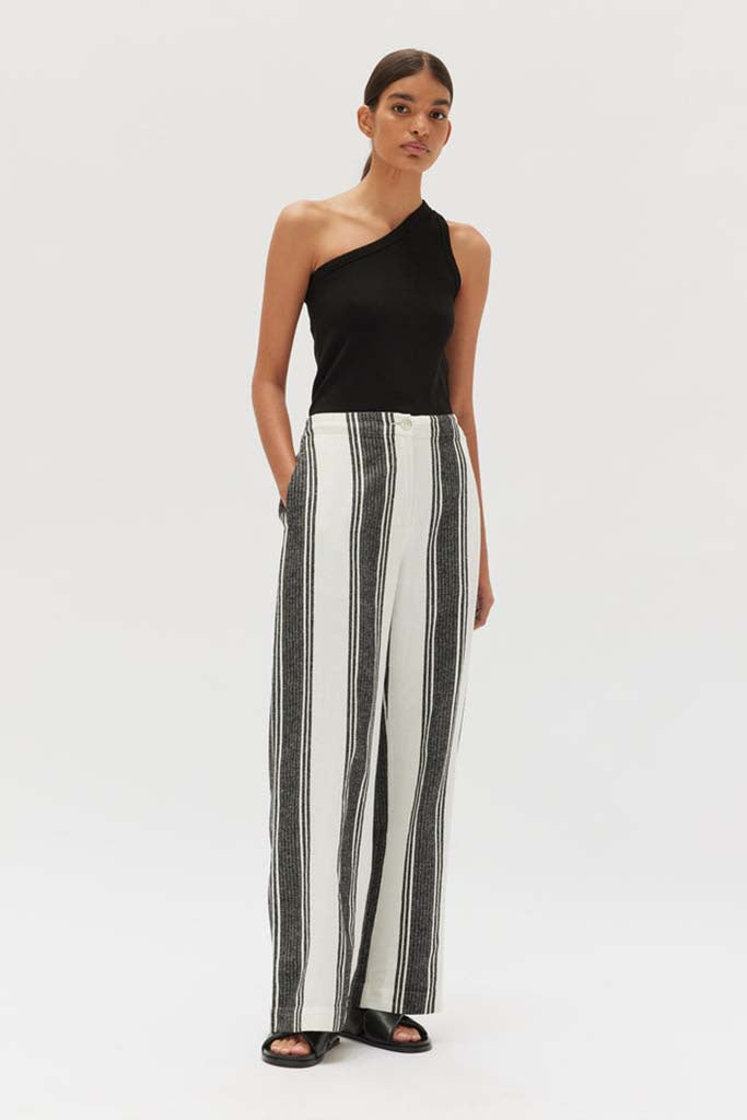 Assembly Tuscany Linen Stripe Pant Black/White