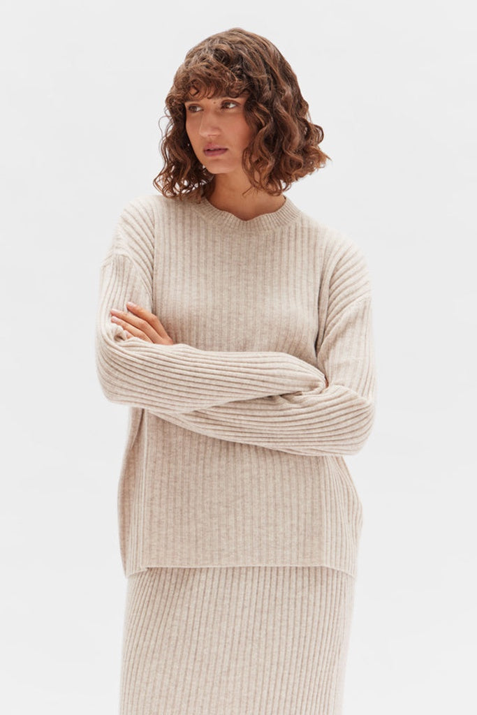 Assembly Wool Cashmere Rib Long Sleeve Top Oat Marle