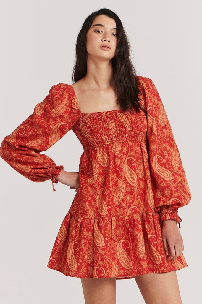 Charlie Holiday Gisele Mini Dress Terracotta Paisley