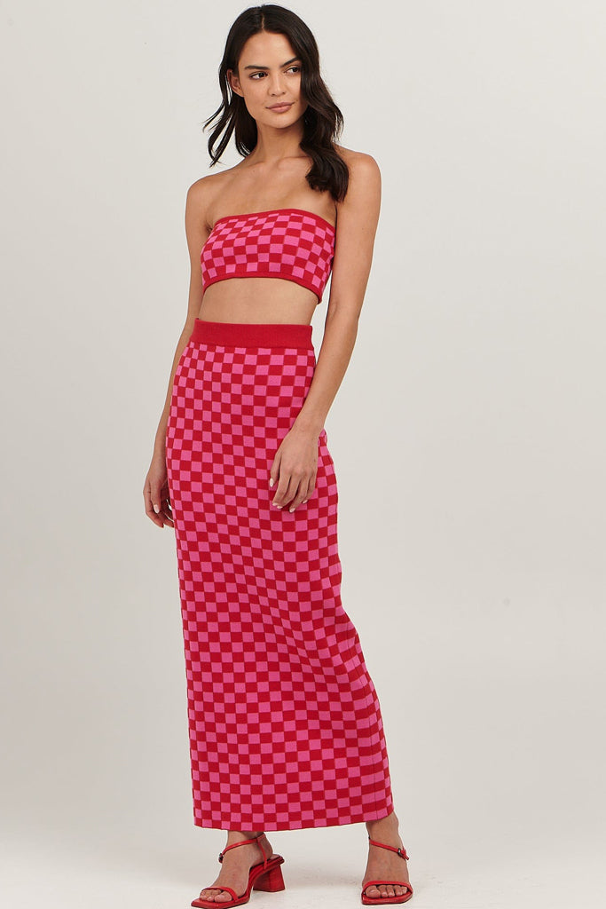 Charlie Holiday Valery Bandeau Top Pink Red Check