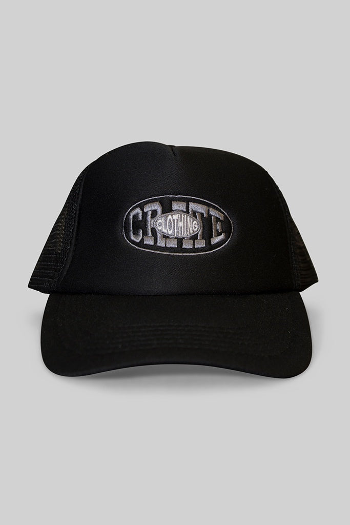 Crate Unisex Oval Varsity Trucker Caps Black Black