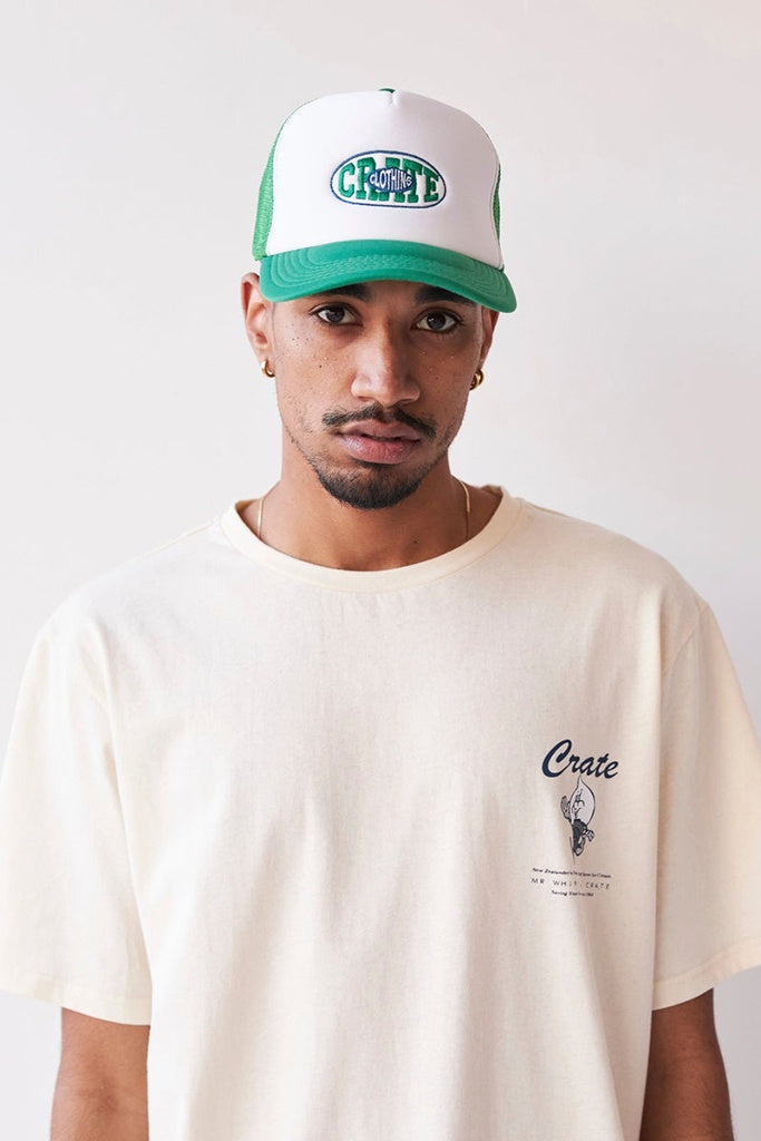 Crate Unisex Oval Varsity Trucker Caps Green White