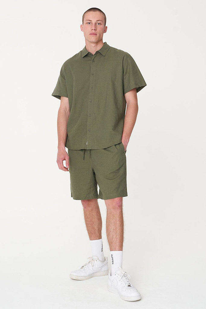 Huffer Mens Lin-In SS Shirt Khaki