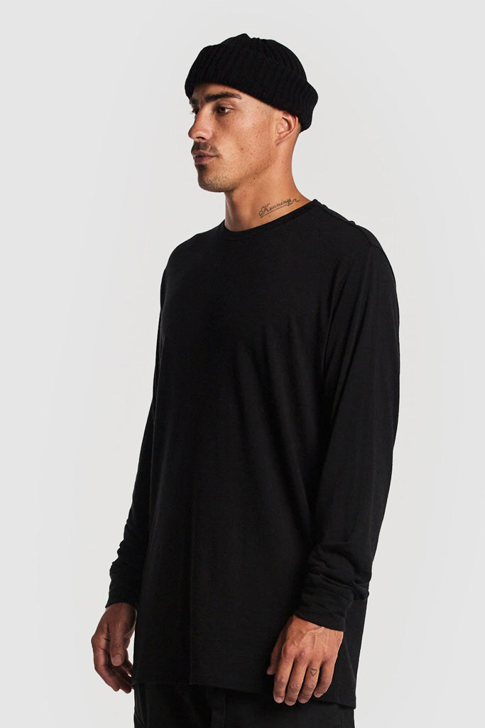 Huffer Merino LS Sup Tee Black