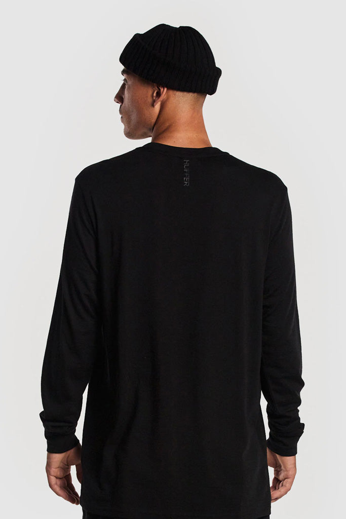 Huffer Merino LS Sup Tee Black