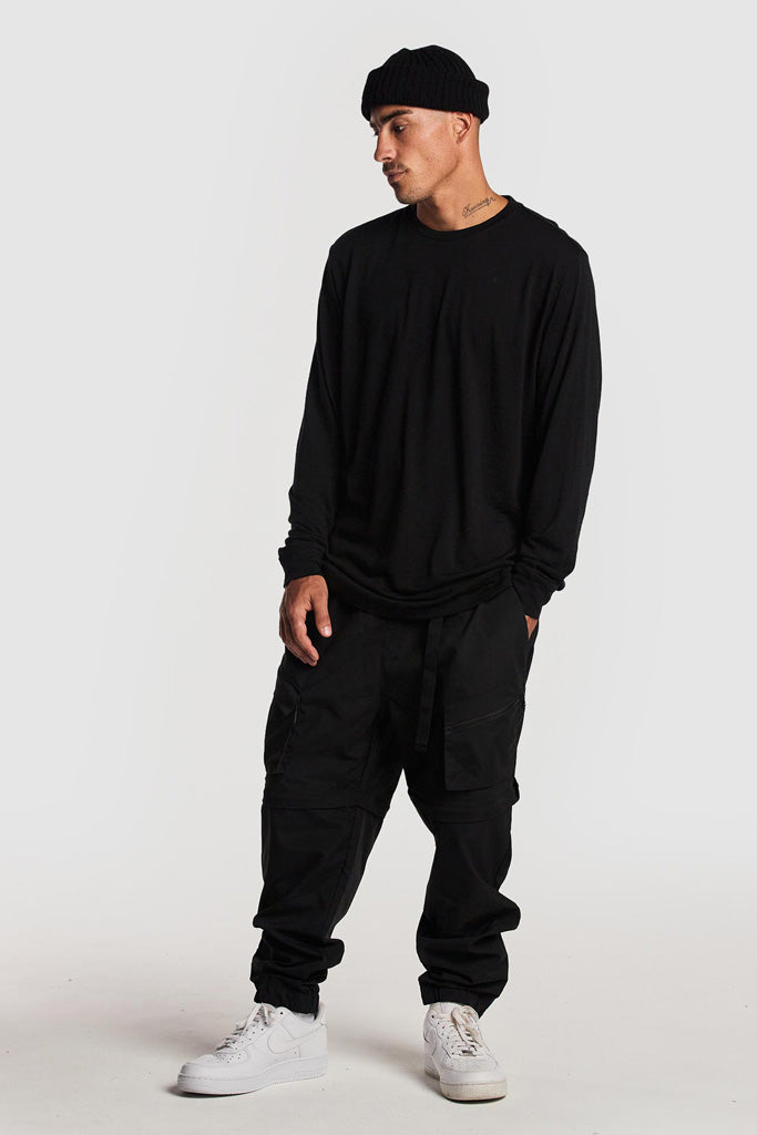 Huffer Merino LS Sup Tee Black