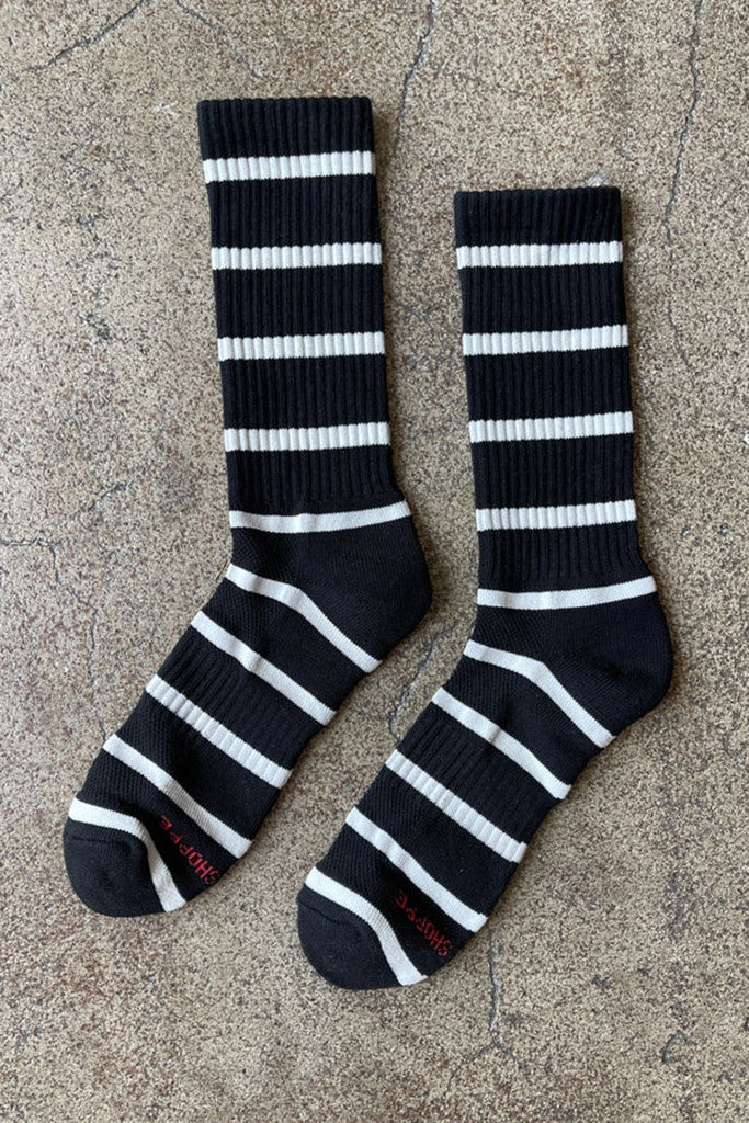 Le Bon Shoppe Extended Striped Boyfriend Socks - Black Stripe