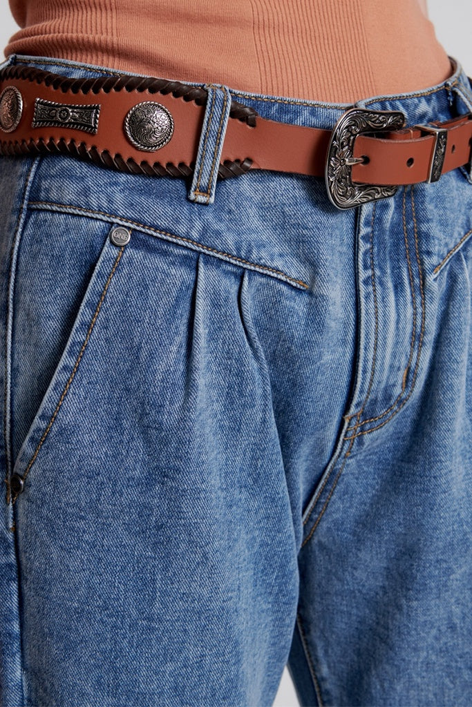Leather Studded Blue Belts for Men for sale