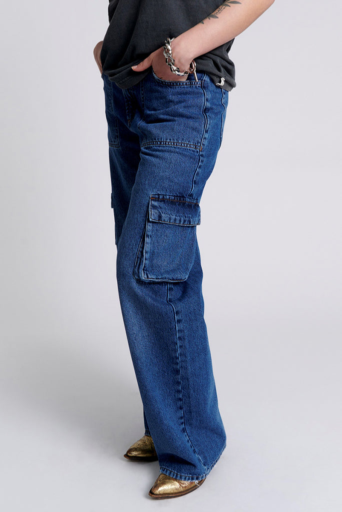 One Teaspoon Rosewood Cargo Jackson Mid Waist Wide Leg Jeans Rosewood