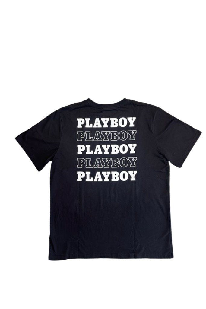 Playboy Linear Classic Bunny Stack Original Fit S/S Tee Black