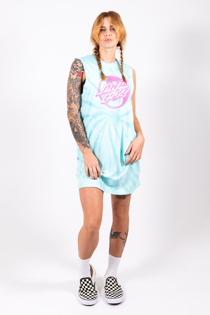 Santa Cruz Yin Yang Dot Aqua Tie Dye Casual Dress Harry and Her