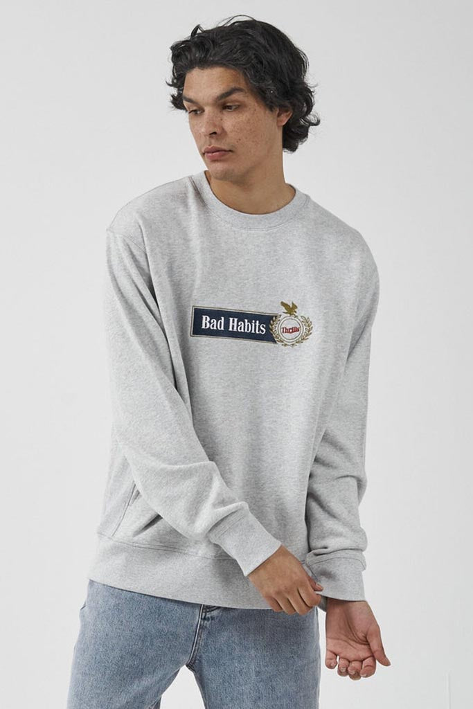 Thrills Habitually Bad Oversize Crew Fleece Snow Marle