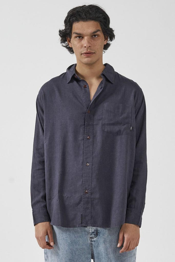 Thrills Hemp Minimal Thrills Oversize Long Sleeve Shirt Marine Blue