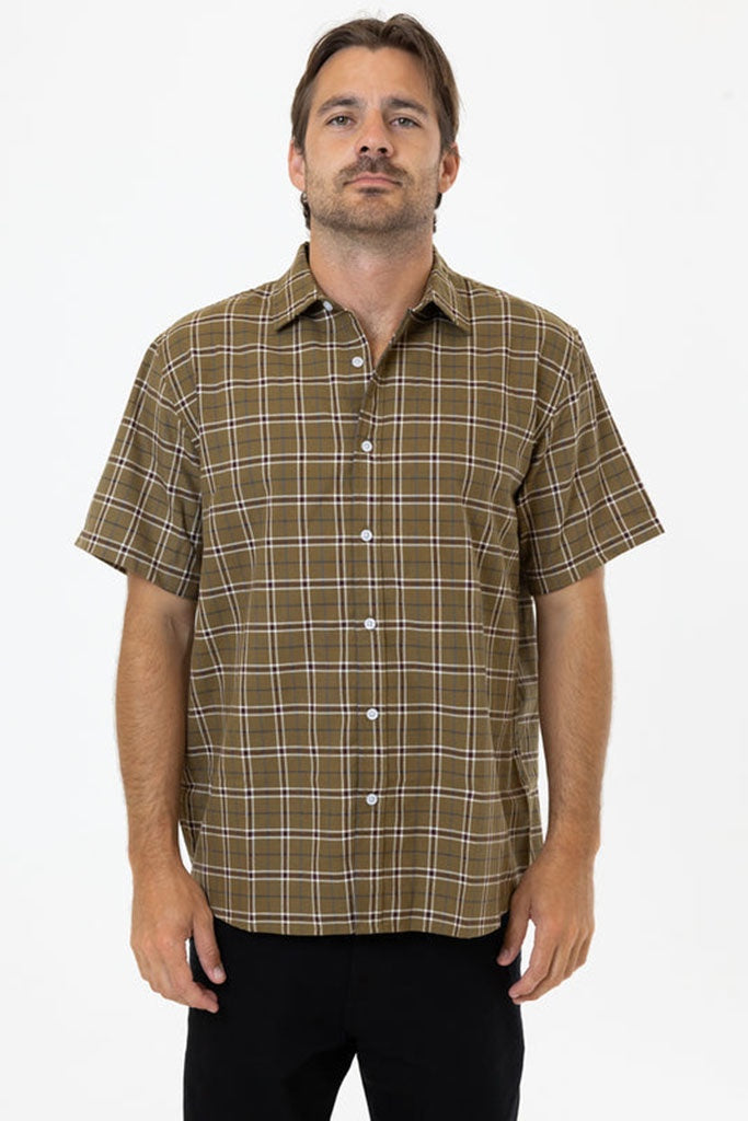 Thrills Steadfast Check Short Sleeve Shirt Mustard Gold