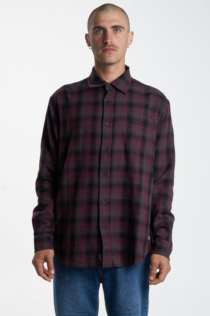 Thrills Thrills Union Check Long Sleeve Shirt Wine