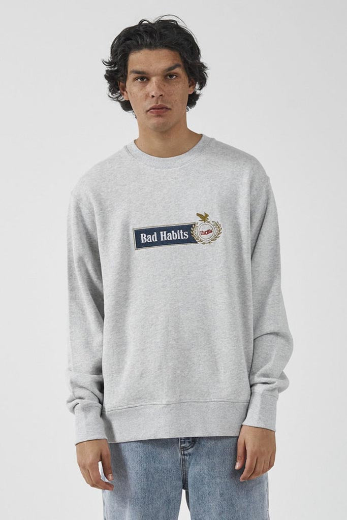 Thrills Habitually Bad Oversize Crew Fleece Snow Marle