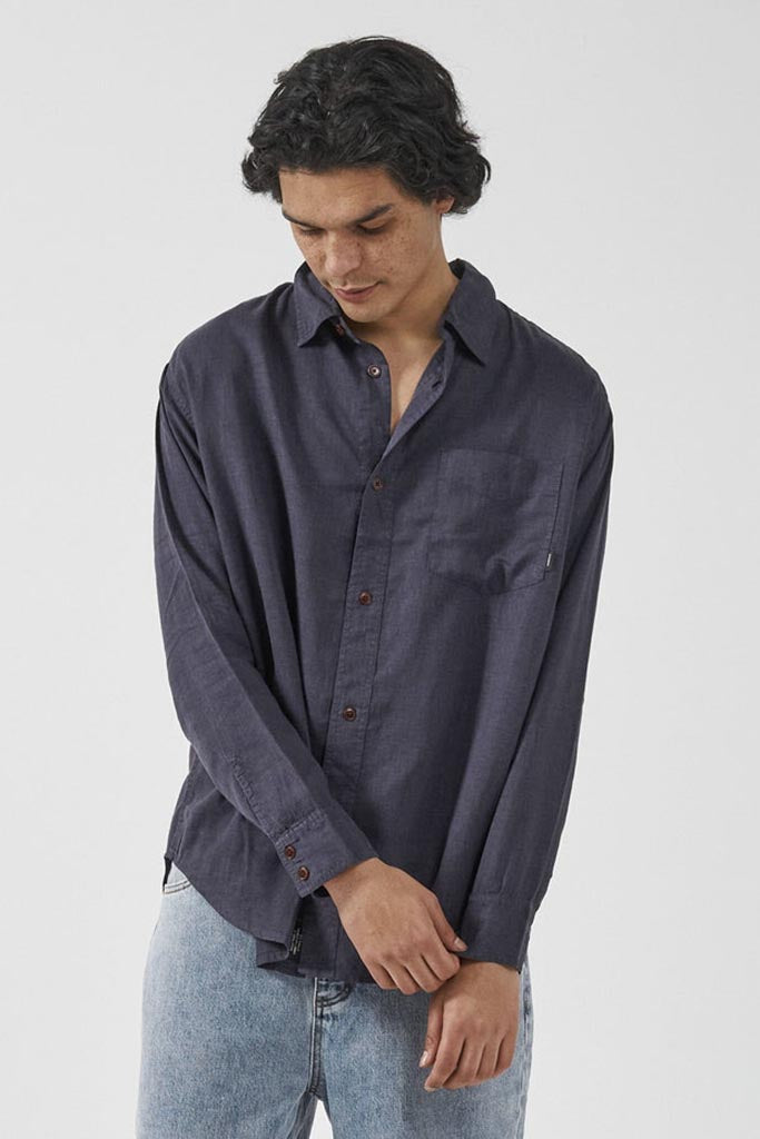 Thrills Hemp Minimal Thrills Oversize Long Sleeve Shirt Marine Blue