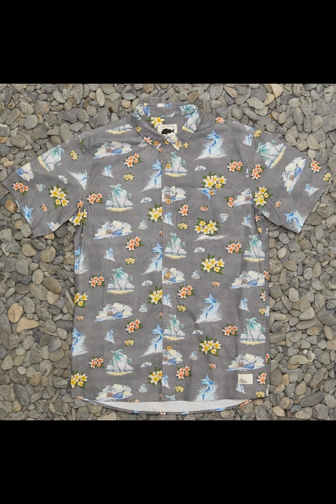 Just Another Fisherman Floral Marlin Shirt Grey